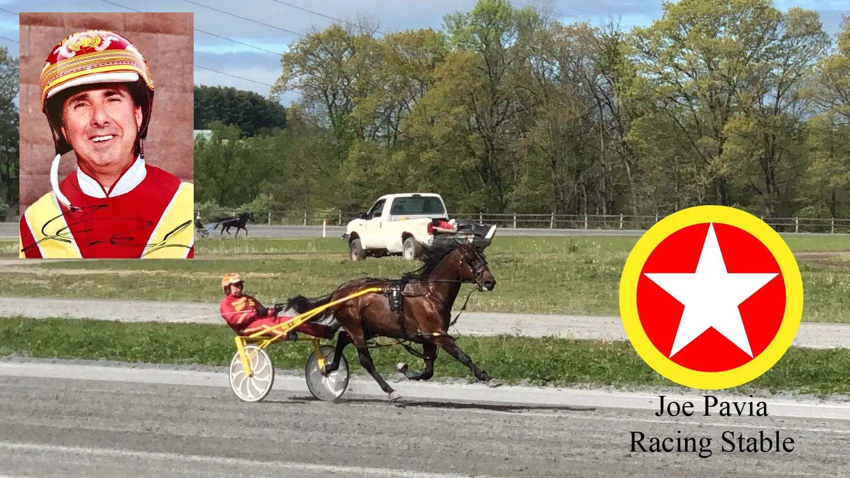 Joe Pavia Jr. and a Pavia Stable horse jogging on the training track